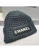 Chanel Knit Hat with Logo Label Charm Gray 2021