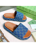 Gucci GG Denim Platform Slide Sandal 573018 Light Blue 2021