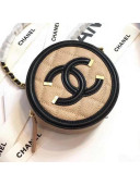 Chanel Grained Calfskin & Gold-tone Metal Round Clutch with Chain A81599 Beige/Black 2018