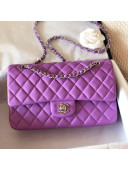 Chanel Lambskin Medium Classic Flap Bag A01112 Purple/Silver 2022