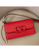Valentino VSling Grainy Calfskin Wallet with Chain Strap 0999 Red 2020
