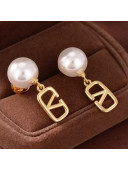 Valentino VLogo Pearl Short Earrings White/Gold 2021
