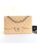 Chanel Caviar Leather Chain Jumbo Classic Flap Bag Apricot (Silver Hardware)
