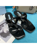 Prada Shiny Leather Heel Thong Sandals 3.5cm Black 2021