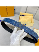 Louis Vuitton Damier Canvas and Calfskin Belt 4cm with LV Buckle Blue/Gold 2021