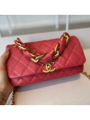 Chanel Quilted Shiny Lambskin Entwined Chain Flap Bag AS2388 Red 2021