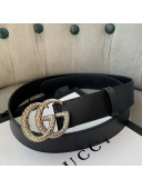 Gucci Calfskin Belt 38mm with Carved GG Buckle Black/Silver 2019