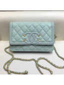 Chanel Grined Calfskin CC Filigree Wallet on Chain WOC Bag A84451 Light Blue 2018