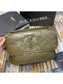 Saint Laurent Medium Niki Chain Bag in Crinkled Leather 498894 Olive Green 2021