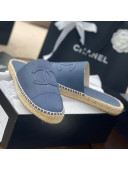 Chanel CC Shiny Lambskin Espadrille Slide Sandals Blue 2021 56