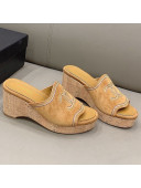 Chanel CC Suede Wedge Slide Sandals 8.5cm Brown 2021