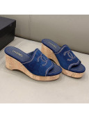 Chanel CC Suede Wedge Slide Sandals 8.5cm Blue 2021