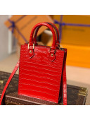 Louis Vuitton Petit Sac Plat Mini Tote Bag in Crocodile Embossed Leather N99487 Red 2021