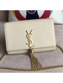Saint Laurent Kate Small Chain and Tassel Bag in Smooth Leather 474366 White/Gold  