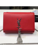 Saint Laurent Kate Small Chain and Tassel Bag in Smooth Leather 474366 Bright Red/Silver