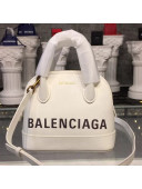 Balen...ga Logo Grained Calfskin Small Ville Top Handle Bag XXS White 2018
