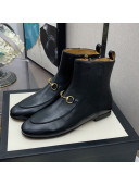 Gucci Lambskin Horsebit Flat Ankle Boots Black 2021