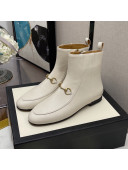 Gucci Lambskin Horsebit Flat Ankle Boots White 2021