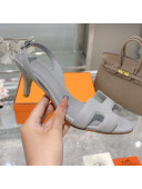 Hermes Leather Heeled Sandals 7cm Grey 2021 04