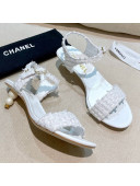 Chanel Tweed Pearl Heel Sandals White 2021