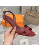 Hermes Leather Heeled Sandals 7cm Burgundy 2021 06