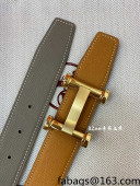 Hermes Epsom Reversible Leather Belt 3.2cm with H Buckle Brown/Grey/Gold 2021 54