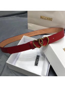 Moschino Love Leather Belt with Double Hearts Buckle 30mm Red 2019