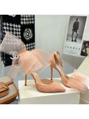 Jimmy Choo Suede High Heel Pumps 10cm with Large Mesh Bow Peach Pink 2022