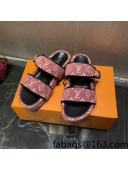 Louis Vuitton Jumbo Monogram Velvet Flatform Slide Sandals Pink 2021 74