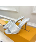 Louis Vuitton Revival High Heel Slide Sandals 9.5cm in Monogram Embossed Lambskin Silver 2022 