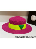 Bottega Veneta Straw Wide Brim Hat Dark Pink 2022 031122