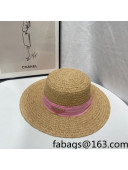 Prada Straw Wide Brim Hat Khaki/Pink 2022 0401128