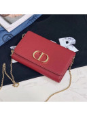 Dior 30 Montaigne CD Grained Calfskin Wallet on Chain WOC Red 2019