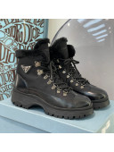 Prada Brixxen Brush Leather and Nylon Lace-ups Boots Black 2021 