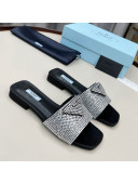 Prada Crystal Flat Slide Sandals Silver/Black 2022 71