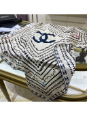 Chanel Striped Silk Square Scarf 90x90cm White 2022 033051