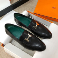 Hermes Paris Lambskin Flat Loafers Black/Green 2020