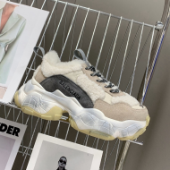 Balenciaga Triple S Shearling and Suede Sneakers White/Grey 2021 112001