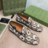 Gucci 100 GG Flower Jacquard Loafers White/Green 2021 