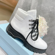 Prada Brushed Leather Lace-up Ankle Boots White/Black 2021 111847