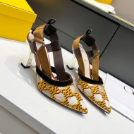 Fendi Colibri Karligraphy Slingback Pumps 8cm in Mesh and Embroidery Gold 2021 