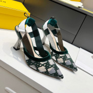 Fendi Colibri Karligraphy Slingback Pumps 8cm in Mesh and Embroidery Green 2021 