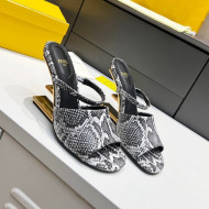 Fendi First Python-Like Leather F Heel Slide Sandals 8cm Grey 2021 