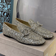 Jimmy Choo Sequins Crystal Buckle Loafers Silver 2021 112353