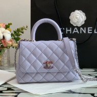 Chanel Grained Calfskin & Gradient Lacquered Metal Mini Flap Bag with Top Handle AS2431 Purple 2021