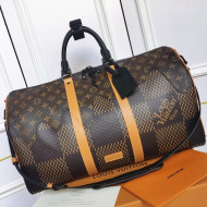 Louis Vuitton Keepall Bandoulière 50 Bag in Giant Damier Ebene and Monogram Canvas N403665 2021