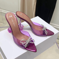 Amina Muaddi TPU Pointed Slide Sandals with Crystal Bow 9.5cm Purple 2021 54