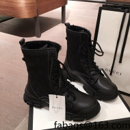 Gucci GG Canvas, Leather & Wool Ankle Boots All Black 2021 