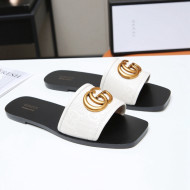 Gucci GG Leather Slide Sandal with Double G White 2022 66