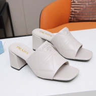 Prada Calf Leather Medium Heel Slide Sandals 7cm White 2022